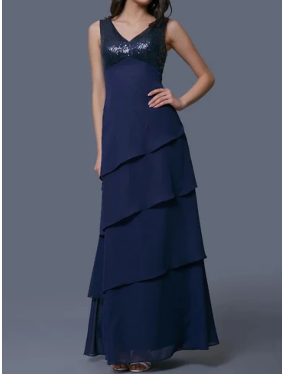 Wholesale Sheath / Column Mother of the Bride Dress Wedding Guest Elegant Scoop Neck Ankle Length Chiffon Half Sleeve with Sequin Tier